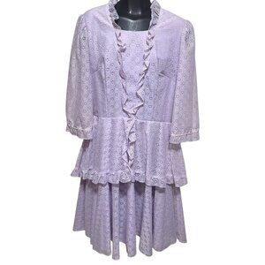 Vintage 1970s Square Dance Dress Company Lavender Eyelet Ruffles Size 14 Adult